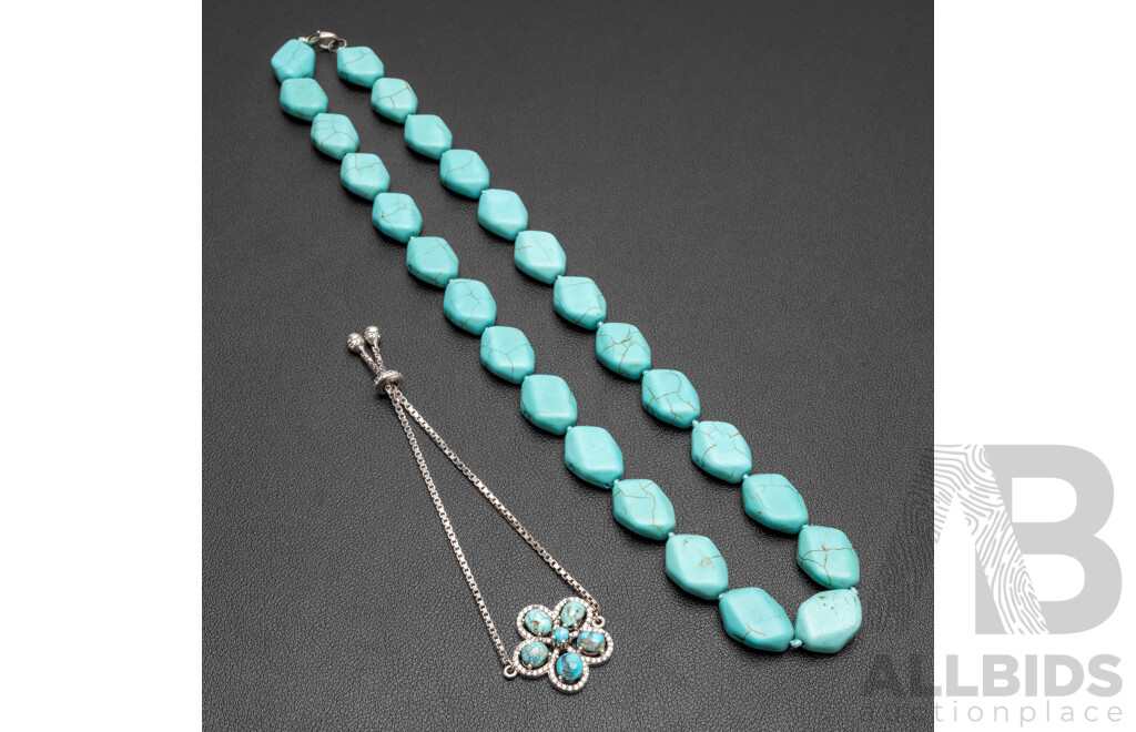 Sterling Silver Turquoise Bracelet & Necklace Set
