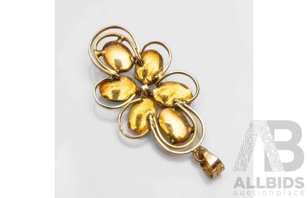 14ct Yellow Gold Oval Cabochon Multi-Gemstone Pendant - 2.26gms