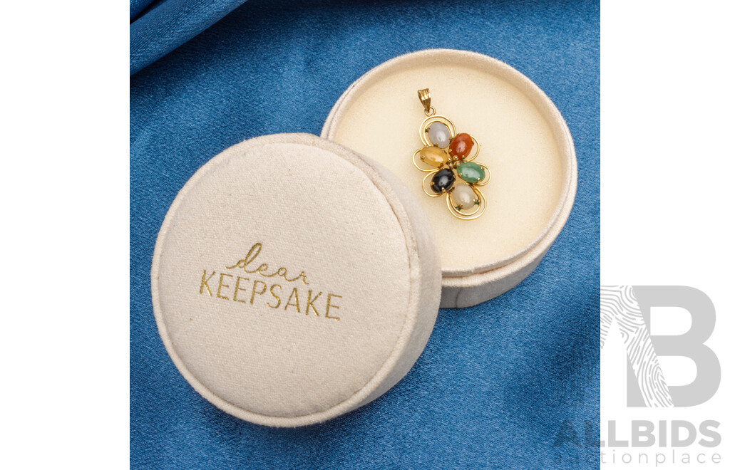 14ct Yellow Gold Oval Cabochon Multi-Gemstone Pendant - 2.26gms
