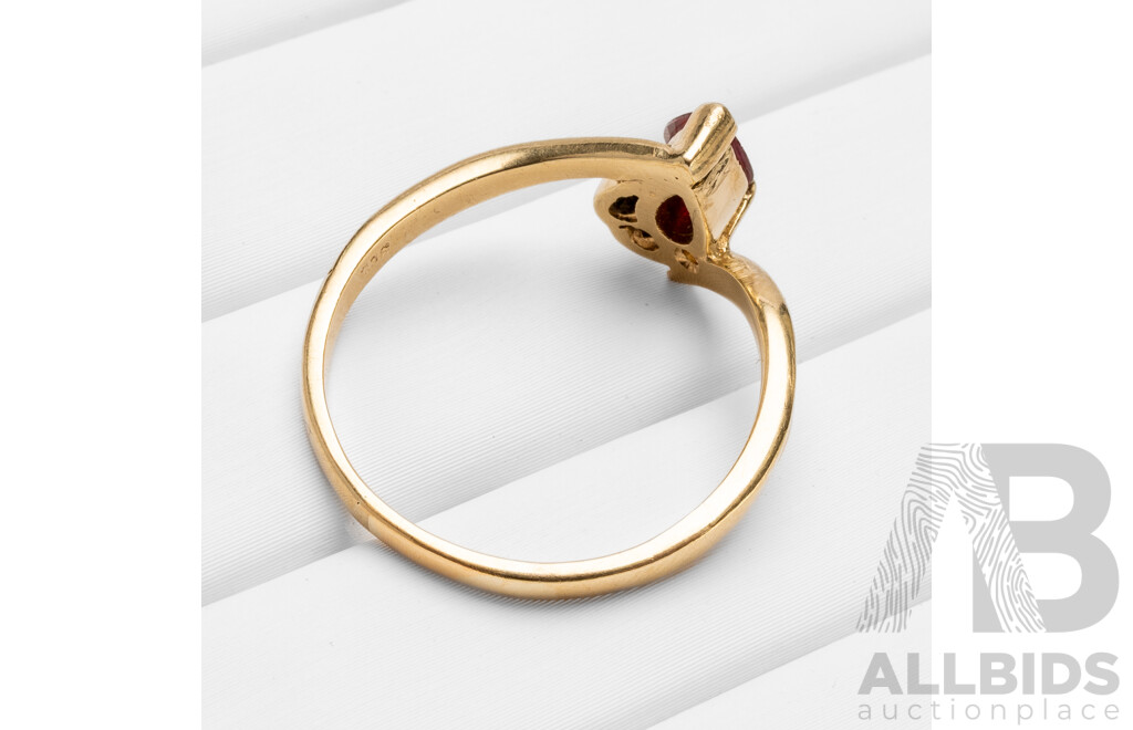9ct Yellow Gold Pear Cut Ruby and Diamond Ring - Size R.5