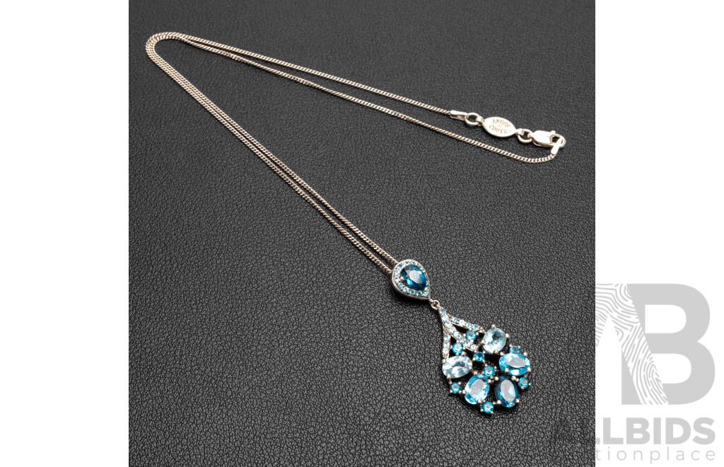 925 Sterling Silver Necklace and Pendant with Multi-Coloured Blue Topaz