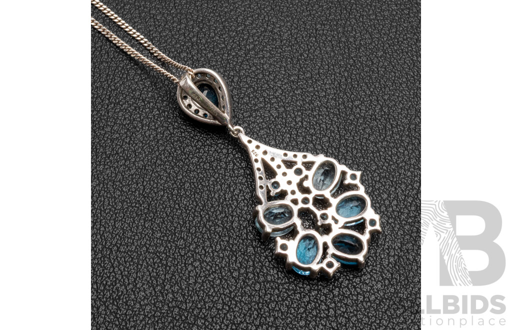 925 Sterling Silver Necklace and Pendant with Multi-Coloured Blue Topaz