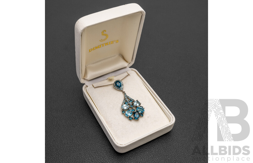 925 Sterling Silver Necklace and Pendant with Multi-Coloured Blue Topaz