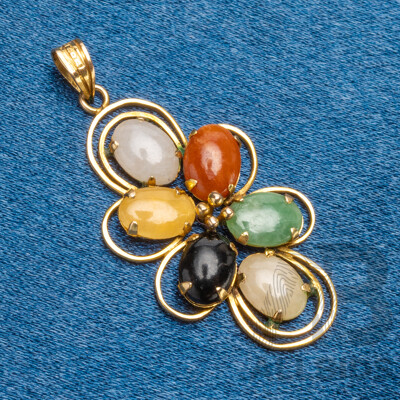 14ct Yellow Gold Oval Cabochon Multi-Gemstone Pendant - 2.26gms
