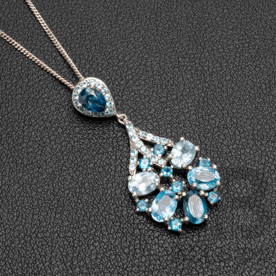 925 Sterling Silver Necklace and Pendant with Multi-Coloured Blue Topaz