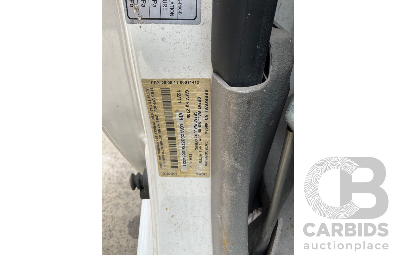 12/2011 Great Wall V240 (4x2) K2 C/Chas Solid White 2.4L