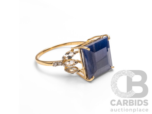 14ct Yellow Gold Natural Unheated, Untreated Sapphire / Natural White Topaz & Diamond Ring with Valuation - Size N