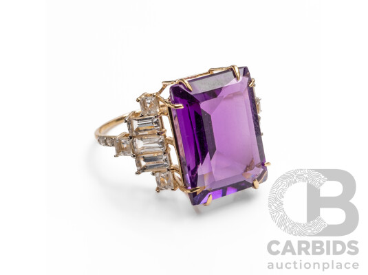 14ct Yellow Gold Natural Amethyst / Natural White Topaz & Diamond Ring with Valuation - Size N.5