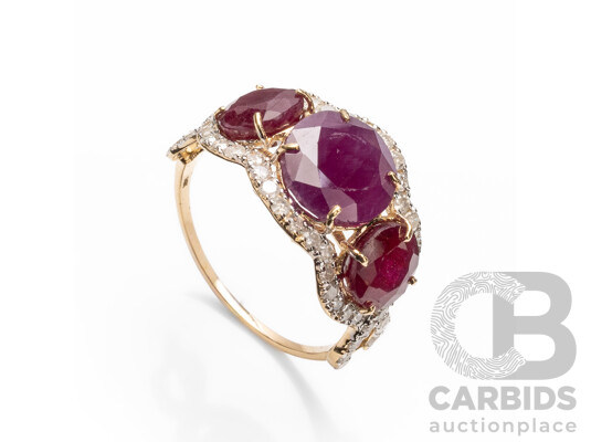 14ct Yellow Gold Natural Unheated, Untreated Ruby & Diamond Ring with Valuation - Size L