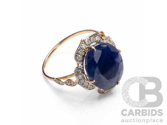 14ct Yellow Gold Natural Unheated, Untreated Sapphire & Diamond Ring with Valuation - Size L