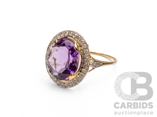 14ct Yellow Gold Natural Amethyst & Diamond Ring with Valuation - Size N.5