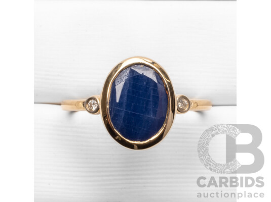 9ct Yellow Gold Natural Sapphire & Diamond Ring with IGI Valuation - Size N.5