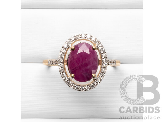 9ct Yellow Gold Natural Ruby & Diamond Ring with IGI Valuation - Size N