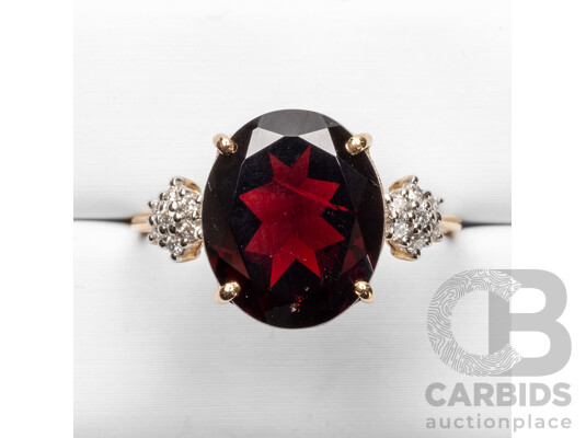 9ct Yellow Gold Natural Garnet & Diamond Ring with IGI Valuation - Size P