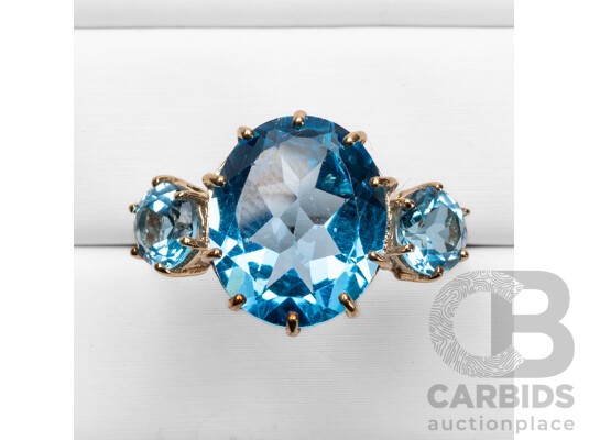 9ct Yellow Gold Natural Swiss Blue Topaz Ring with IGI Valuation - Size O