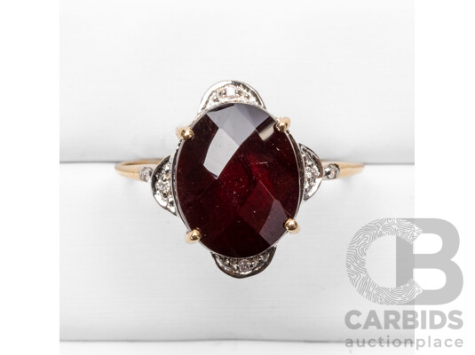 9ct Yellow Gold Natural Garnet & Diamond Ring with IGI Valuation - Size O