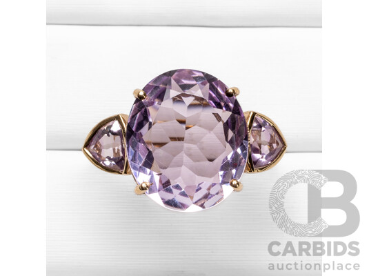 9ct Yellow Gold Natural Amethyst / Natural Amethyst Ring with IGI Valuation - Size O