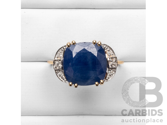 9ct Yellow Gold Natural Sapphire & Diamond Ring with IGI Valuation - Size O.5
