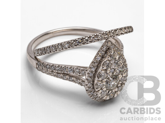 18K White Gold Natural Diamond Pear Ring and Diamond Wedder Bridal Set - Size R