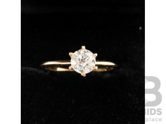 18ct Yellow Gold Natural 0.78ct Diamond Engagement Solitaire Ring - Size N.5