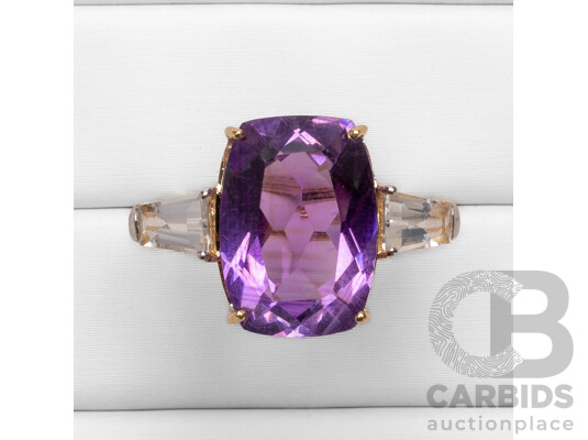 Yellow Gold Natural Amethyst / Natural White Topaz Ring with Valuation - Size L