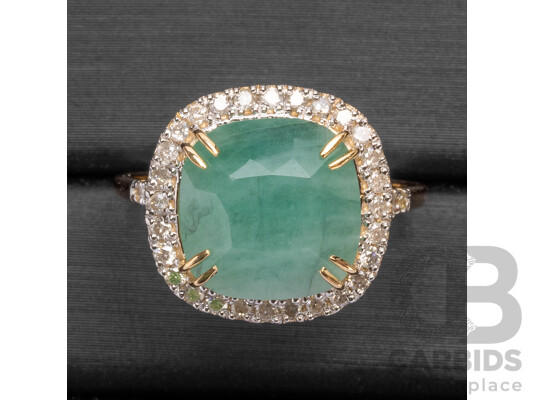 9ct Yellow Gold Natural Emerald & Diamond Ring with Valuation - Size N.5