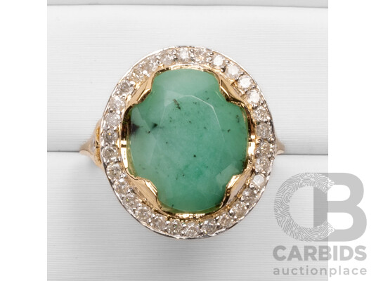 9ct Yellow Gold Natural Emerald & Diamond Ring with Valuation - Size O