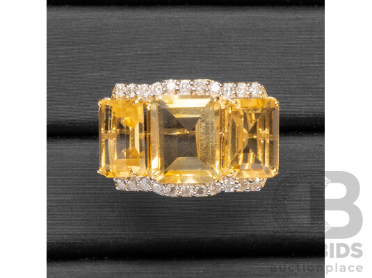 9ct Yellow Gold Natural Citrine / Natural  & Diamond Ring with Valuation - Size L