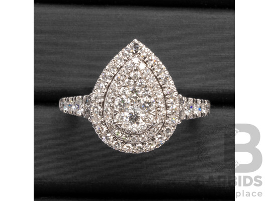 18ct White Gold Pear Ring with 1ct of Natural Diamonds - Size P