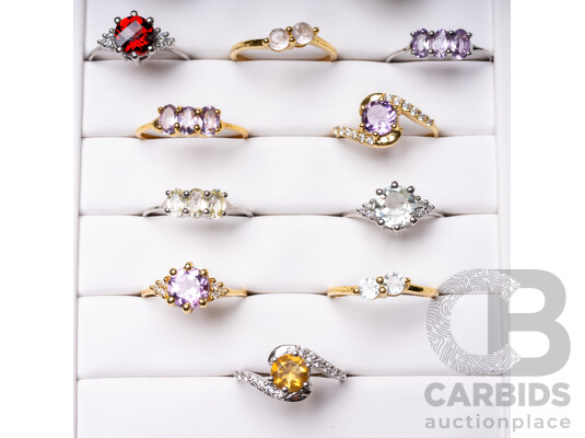 925 Sterling Silver Natural Gemstone Ring Parcel – 16 Rings (Mixed Gemstones & Designs)