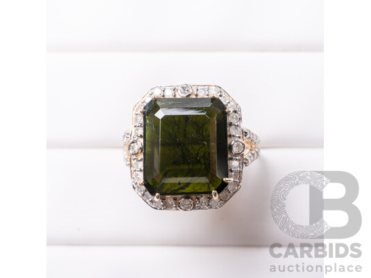 9ct Yellow Gold Natural Tourmaline & Diamond Ring with Valuation - Size L
