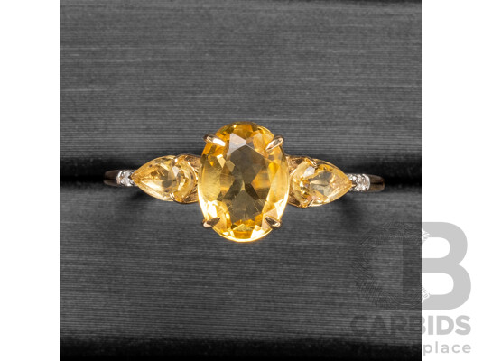 9ct Yellow Gold Natural Citrine & Diamond Ring with Valuation - Size N.5