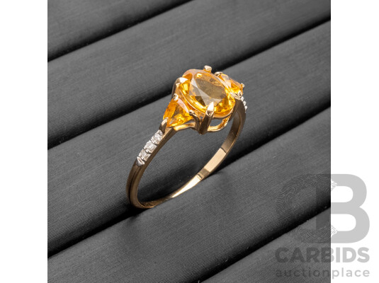 9ct Yellow Gold Natural Citrine & Diamond Ring with Valuation - Size N.5