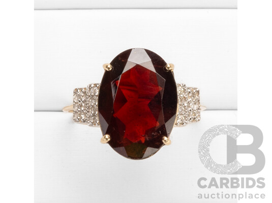 9ct Yellow Gold Natural Garnet & Diamond Ring with Valuation - Size O.5
