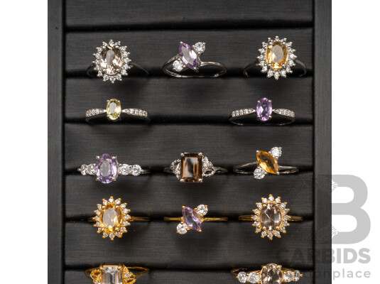 925 Sterling Silver Natural Gemstone Ring Parcel – 16 Rings (Mixed Gemstones & Designs)