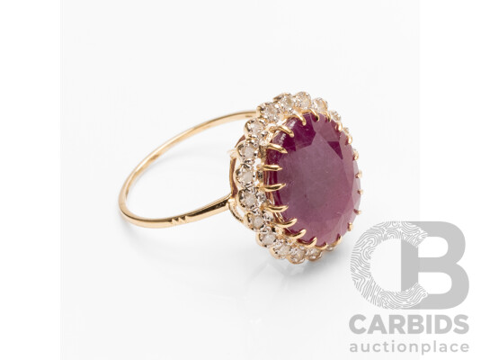 14ct Yellow Gold Natural Unheated, Untreated Ruby & Diamond Ring - Size L
