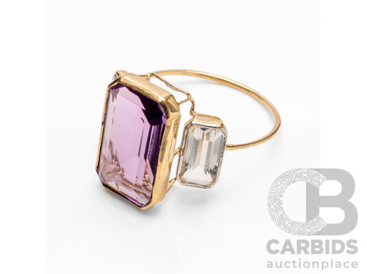 14ct Yellow Gold Natural Amethyst / Natural White Topaz Ring with Valuation - Size O