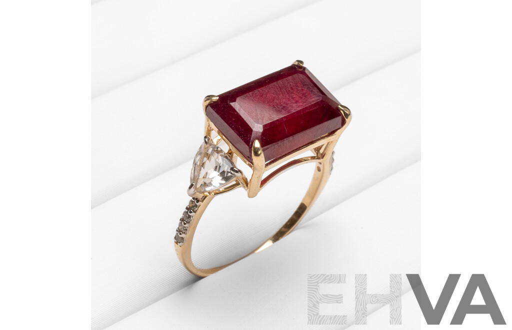 9ct Yellow Gold Natural Ruby & Diamond Ring with Valuation - Size O
