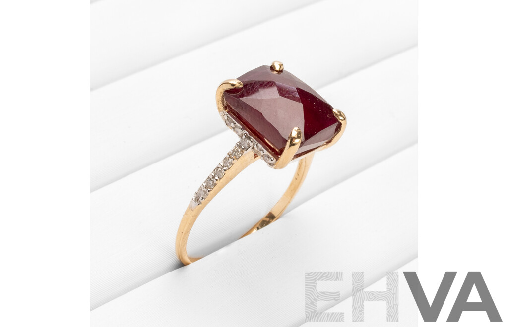 9ct Yellow Gold Natural Ruby & Diamond Ring with Valuation - Size N