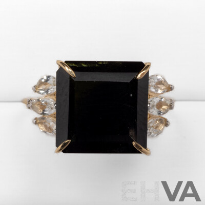 9ct Yellow Gold Natural Tourmaline, Topaz & Diamond Ring with Valuation - Size N