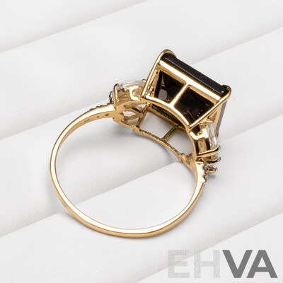 9ct Yellow Gold Natural Tourmaline, Topaz & Diamond Ring with Valuation - Size N