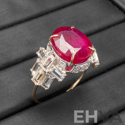 9ct Yellow Gold Natural Ruby, Topaz & Diamond Ring with Valuation - Size L.5