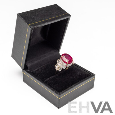 9ct Yellow Gold Natural Ruby, Topaz & Diamond Ring with Valuation - Size L.5