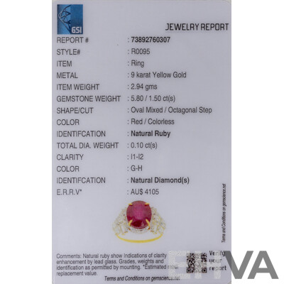 9ct Yellow Gold Natural Ruby, Topaz & Diamond Ring with Valuation - Size L.5