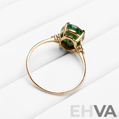 9ct Yellow Gold Natural Emerald & Diamond Ring with Valuation - Size O