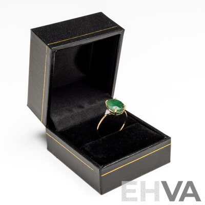 9ct Yellow Gold Natural Emerald & Diamond Ring with Valuation - Size O
