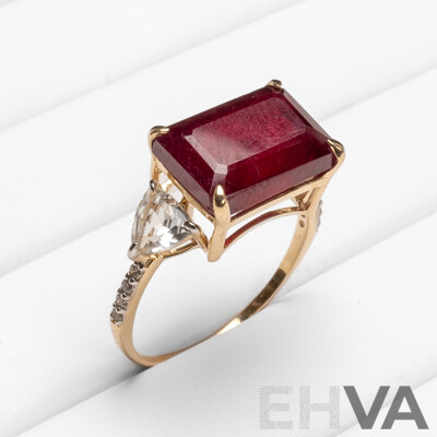 9ct Yellow Gold Natural Ruby & Diamond Ring with Valuation - Size O
