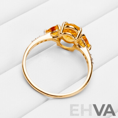 9ct Yellow Gold Natural Citrine & Diamond Ring with Valuation - Size N.5