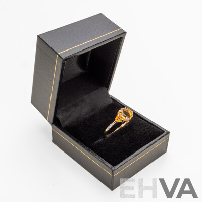 9ct Yellow Gold Natural Citrine & Diamond Ring with Valuation - Size N.5