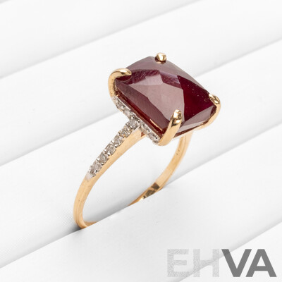 9ct Yellow Gold Natural Ruby & Diamond Ring with Valuation - Size N